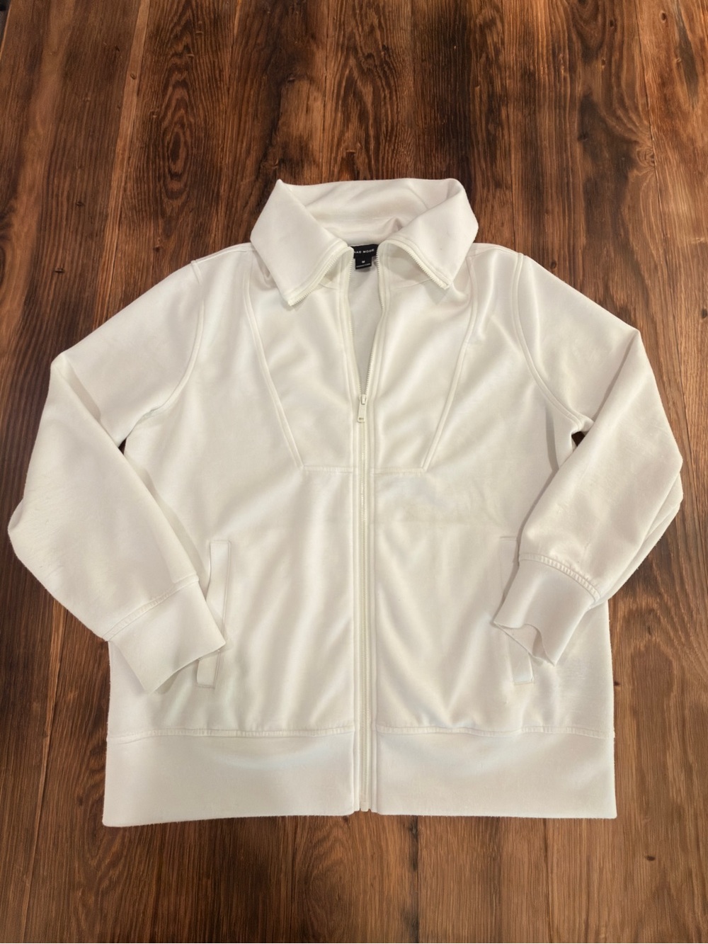 Women's White Full‑Zip Bomber Jacket with Stand Collar